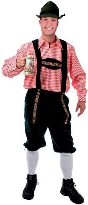 Tiroler Oktoberfest blouse rood wit geblokt Oktoberfeest Maat 38(dames) - 48(heren)