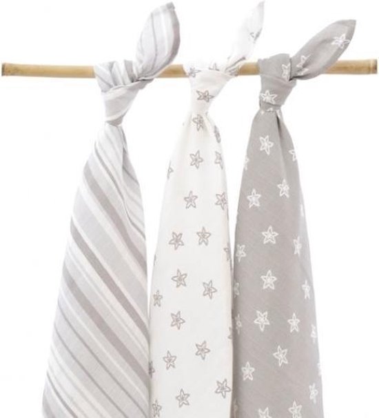 Jollein - Hydrofiele Inbakerdoek 3 pack - Starfish Grijs