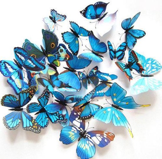3D Vlinders Muur Sticker / Muurdecoratie - Kinderkamer & Babykamer - Blauw