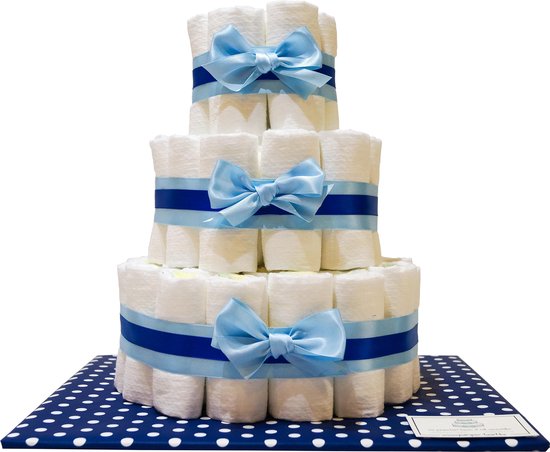 Luiertaart - Pampertaart Jongen 3 Laags Basis - 54 Pampers - Blauw