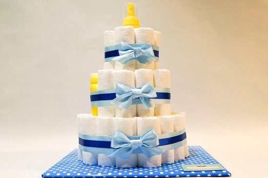 Luiertaart - Pampertaart Jongen 3 Laags Zwitsal - 51 Pampers - Blauw