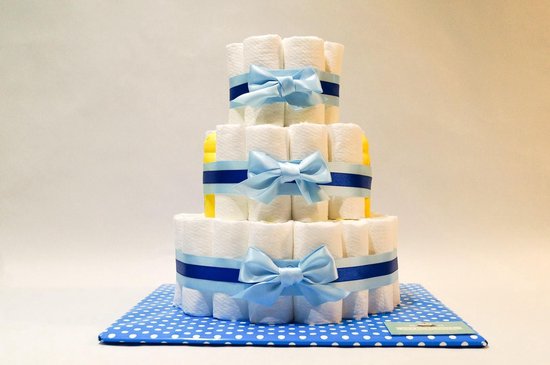 Luiertaart - Pampertaart Jongen 3 Laags Zwitsal Mini Tetra - 49 Pampers - Blauw