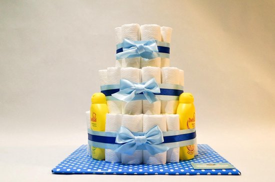 Luiertaart - Pampertaart Jongen 3 Laags Zwitsal Maxi - 51 Pampers - Blauw