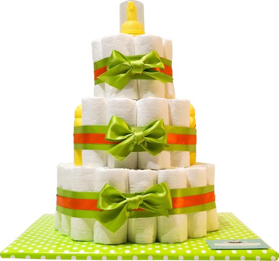 Luiertaart - Pampertaart Neutraal 3 Laags Zwitsal - 51 Pampers - Groen Oranje