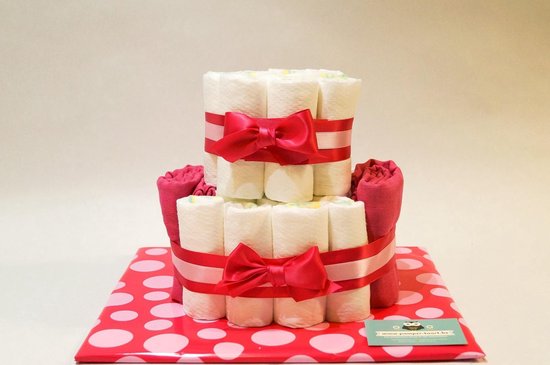 Luiertaart - Pampertaart Meisje 2 Laags Tetradoek - 26 Pampers - Roze