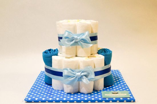 Luiertaart - Pampertaart Jongen 2 Laags Tetradoek - 26 Pampers - Blauw