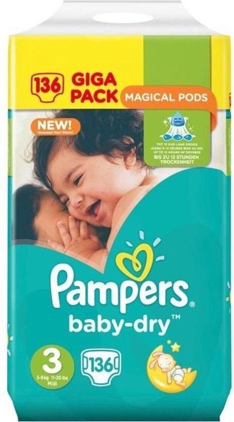 Pampers Baby Dry Luiers - Maat 3 -  6 tot 10kg -136 Stuks