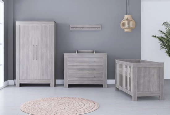 Bebies First Babykamer Nevada - Babybed & Commode & Kledingkast -  Verstelbare bodem - Grijs