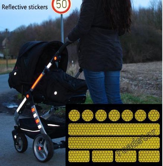 Reflecterende Veiligheids stickers - geel - Reflectie tape voor in het verkeer - Maak wandelwagens, koffers, buggy's, skelters, helms, fietsen etc goed zichtbaar in het donker.