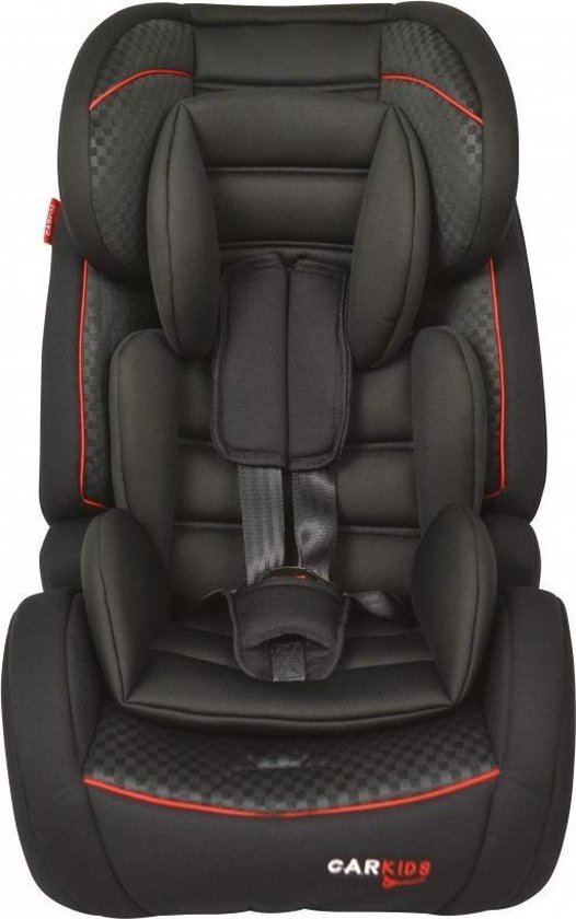 Carkids Verstelbaar Kinderautostoeltje Zwart en Rood | Kinderautostoel Groep 1-2-3 met Isofix en Top Tether Connector | Kinderen van 9 Maanden -12 Jaar | 9-36 kg