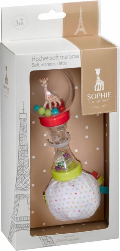 Sophie de giraf zachte maracas rammelaar in witte geschenkdoos