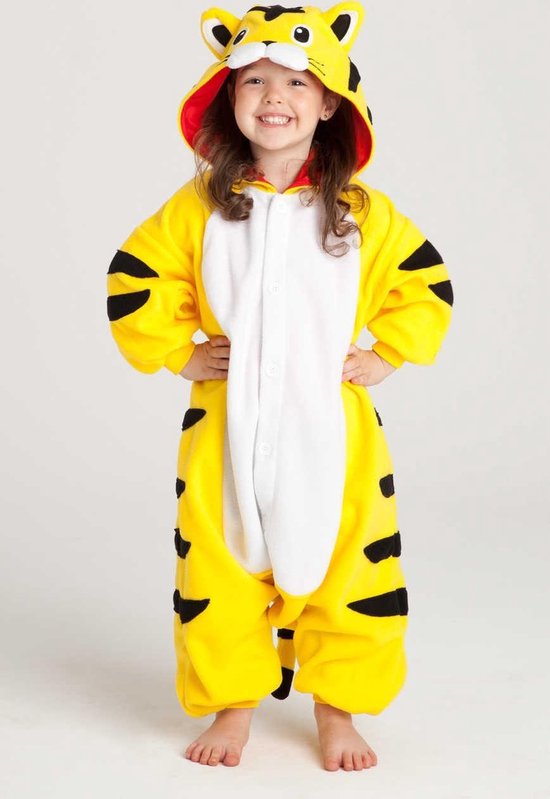 KIMU Onesie gele tijger baby pakje - maat 68-74 - tijgerpakje romper pyjama