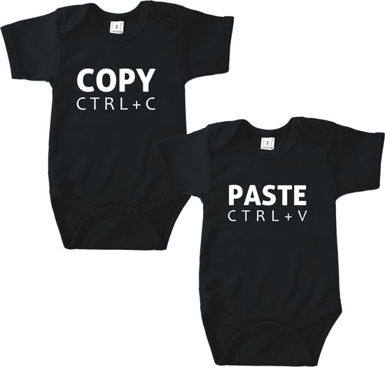 Baby Rompertje Copy Paste - Tweeling Romper - Zwart - Maat 62/68 - Set van 2 rompertjes - Kraam cadeau - Babygeschenk - Romper - Tweeling - Valentijn - Moederdag - Vaderdag