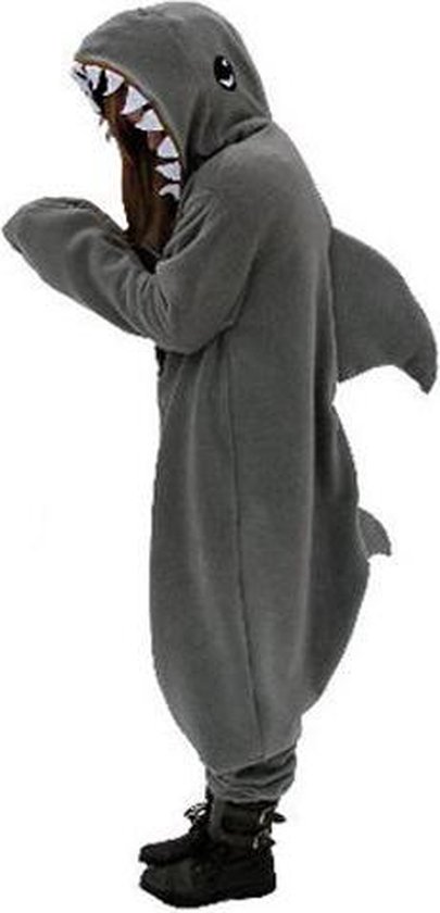 KIMU Onesie haai peuter pakje grijs kostuum vis - maat 86-92 - haaienpak romper pyjama