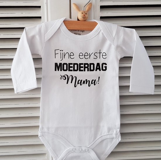 Rompertje baby tekst cadeau moeder eerste moederdag | fijne eerste moederdag mama | Lange mouw | wit zwart | maat 74-80