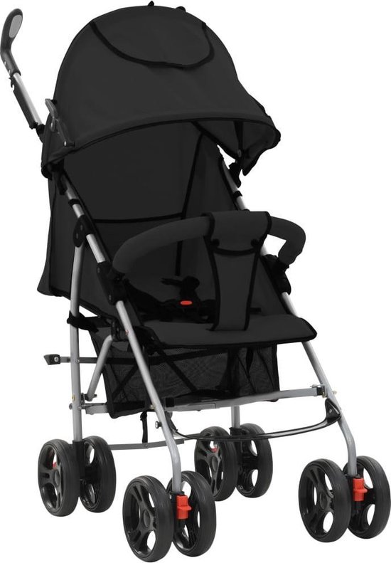 vidaXL Kinderwagen/buggy 2-in-1 inklapbaar staal zwart