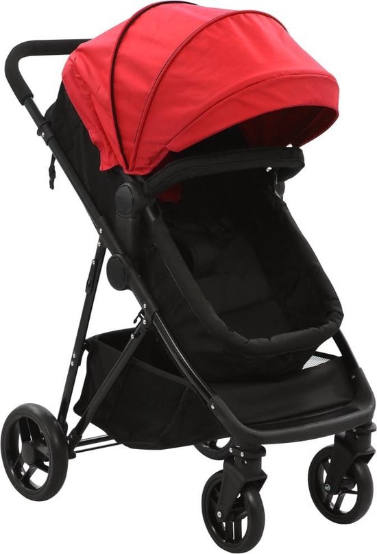 vidaXL Kinderwagen/buggy 2-in-1 staal rood en zwart