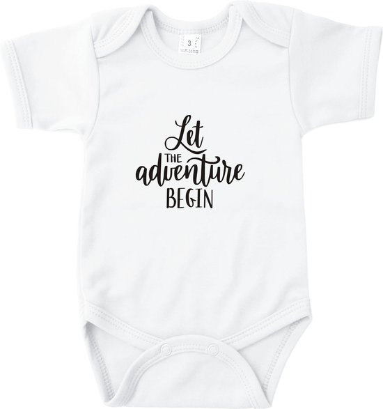 Rompertjes baby met tekst - Let the adventure begin - Wit - Maat 50/56 - zwangerschap aankondiging - bekendmaking zwangerschap - Kraam cadeau - Babygeschenk - Romper