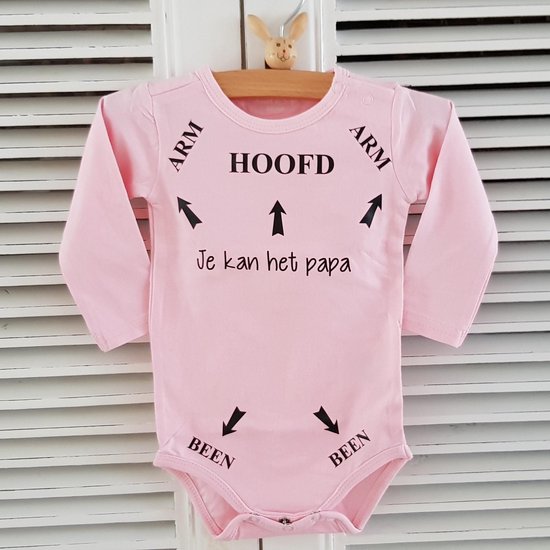 Baby Rompertje met tekst bedrukt Hoofd Arm Been pijlen je kan het papa | Lange mouw | roze meisje | maat 62/68 | grappig cadeau je kunt / kan het pap / papa / pappie