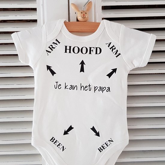 Baby rompertje korte mouw met leuke grappige tekst: Hoofd Arm Been pijlen je kan het papa 50-56 | met bekendmaking zwangerschap aanstaande jongen meisje unisex
