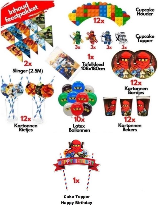 Lego Ninjago Verjaardag Versiering - Feestpakket- Compleet pakket 72 stuks - Helium, Latex & Feest Ballonnen .Rood