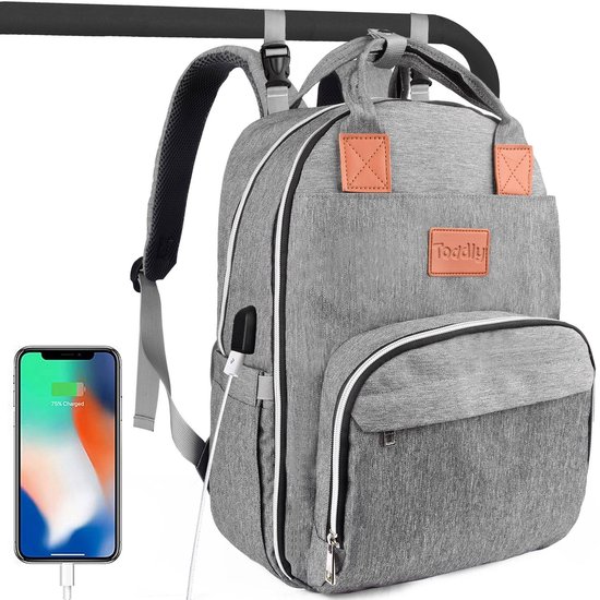 Toddly - Luiertas Rugzak - Inclusief Draagbaar Baby Verschoonkussen, Buggy- en Kinderwagen Haken, Isoleervakken en USB-oplaadpoort