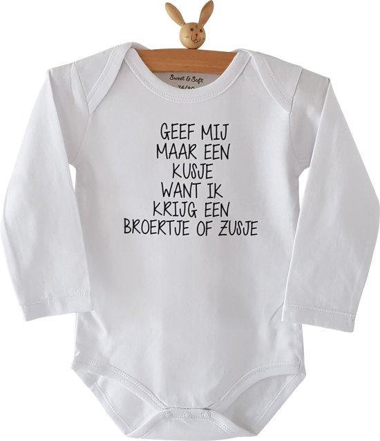 Baby rompertje unisex met tekst voor grote broer big bro brother zus big sis sister |  Geef mij maar een kusje want ik krijg een broertje of zusje  | Lange mouw | zwart | maat 98-104 | Zwangerschapsaankondiging zwangerschap aankondiging geboorte cade