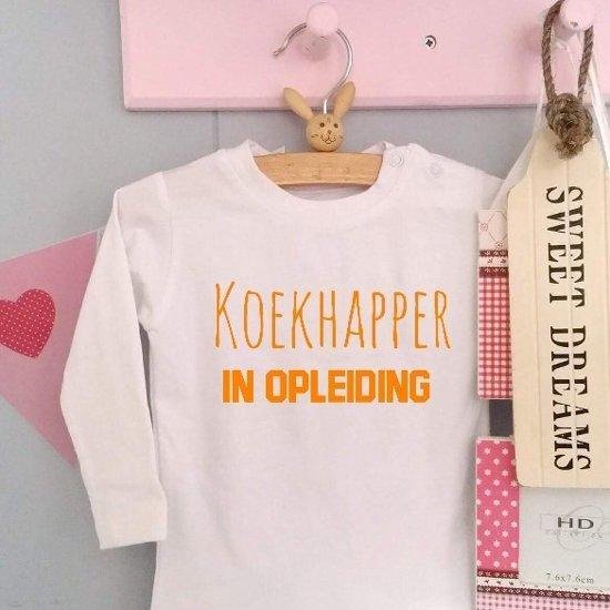 Baby Rompertje tekst | Mijn eerste koningsdag | koekhapper in opleiding| lange mouw | wit oranje | maat 74-80