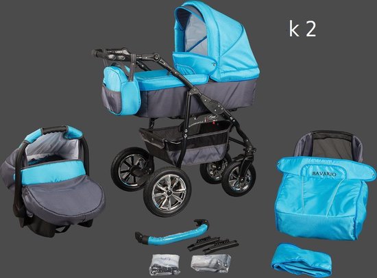 Kinderwagen Bavario Blauw Grijs 3in1