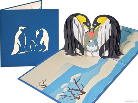 Popcards popupkaarten – Zwanger Baby kaart Geboorte Jongen Meisje Pinguin Pinguïns met kind, pop-up kaart 3D wenskaart