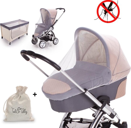 Ted&Tilly Klamboe Voor Kinderwagen/Buggy/Campingbed - Met Handig Opbergtasje  - Wit