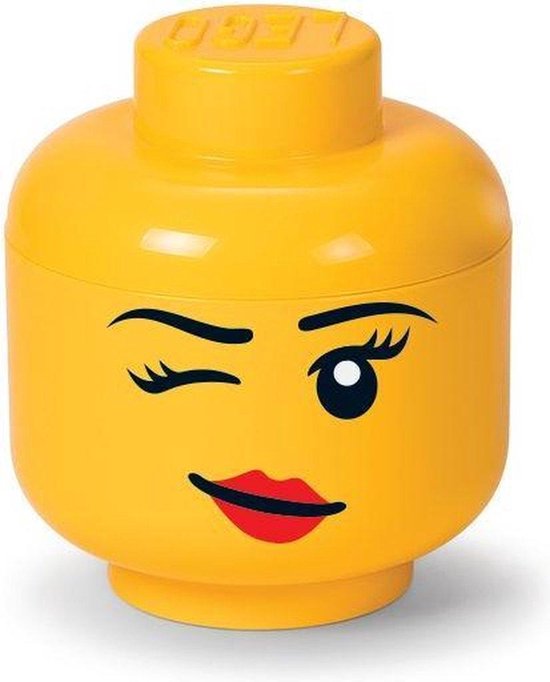 LEGO Hoofd Opbergbox Girl - Klein - Geel - Knipoog - 2L - 16 x 16 x 19cm - Kunststof