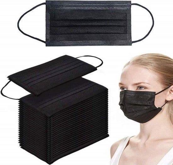 50 stuks Zwarte mondkapjes mondmaskers 3 laags met elastiek