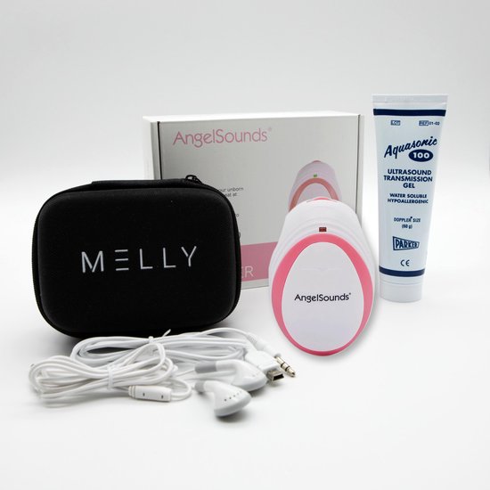 Professionele Melly Doppler® - Baby hartje luisteren - Compleet startpakket met Ultrasonic Doppler gel + Batterijen - Zwangerschap kado - Babyshower cadeau - Beluister babyhartslag - Angelsound - Angelcare