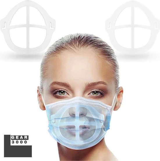 GEAR3000® - Innermask voor mondkapje - 2 stuks - Bracket 3D voor masker - herbruikbaar - weerhoudt lippenstift & make-up