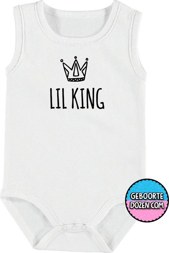 Rompertjes baby - Lil king - maat 50/56 - kap mouwen - baby - baby kleding jongens - baby kleding meisje - romper - rompertjes baby met tekst - kraamcadeau meisje - kraamcadeau jongen - zwanger - stuks 1 - wit