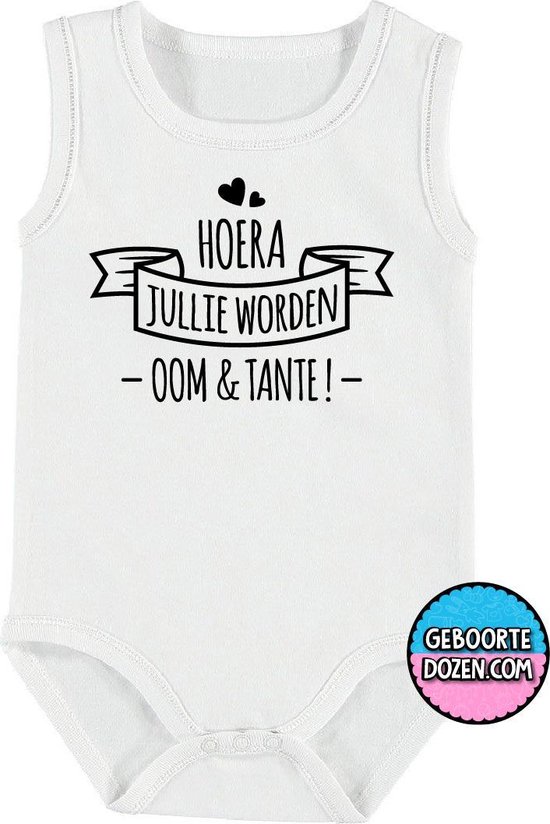 Rompertjes baby - Hoera jullie worden oom & tante ! - maat 50/56 - kap mouwen - baby - baby kleding jongens - baby kleding meisje - romper - rompertjes baby met tekst - kraamcadeau meisje - kraamcadeau jongen - zwanger - stuks 1 - wit