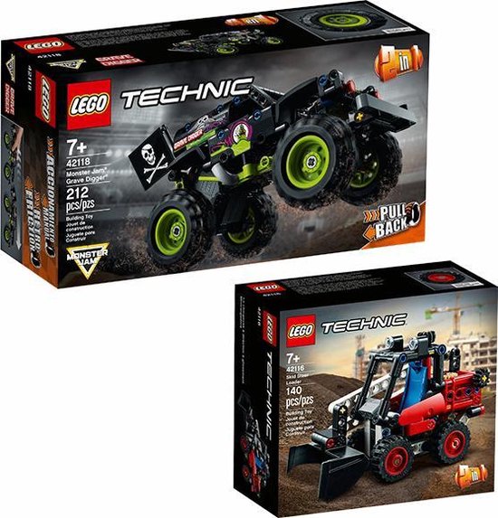 LEGO Technik Kado Bundel 2021 - Lego Technic 42118 Monster Jam Grave Digger + LEGO Technic 42116 Skid Steer Loader