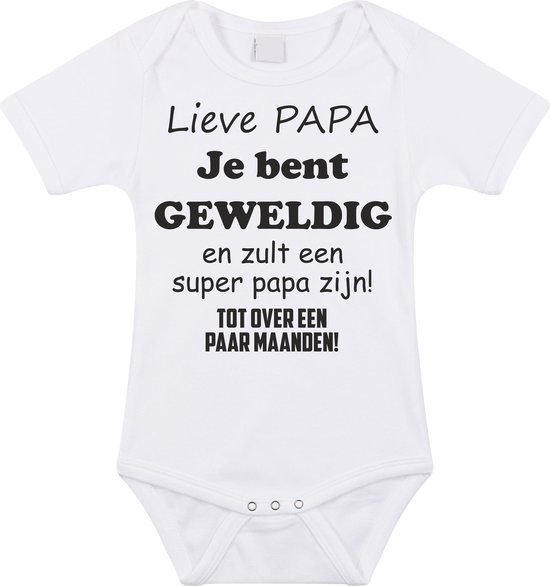 Baby rompertje met leuke tekst | Lieve papa je bent geweldig |zwangerschap aankondiging | cadeau papa mama opa oma oom tante | kraamcadeau | Maat 68 wit