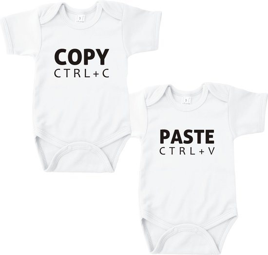 Baby Rompertje Copy Paste - Tweeling Romper - Wit - Maat 62/68 - Set van 2 rompertjes - Kraam cadeau - Babygeschenk - Romper - Tweeling - Valentijn - Moederdag - Vaderdag