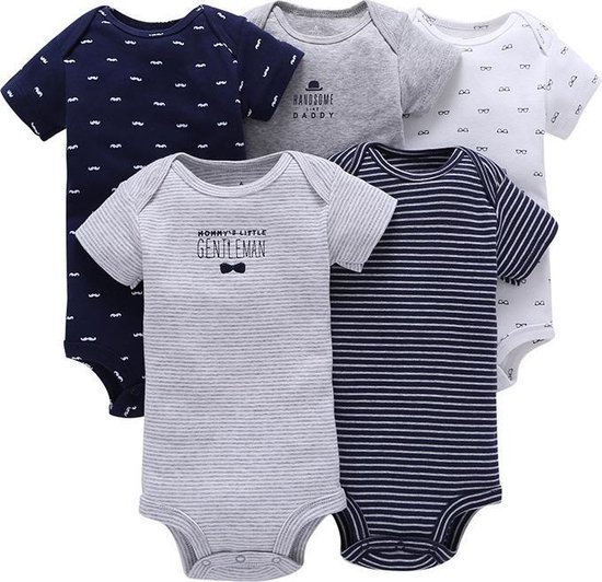 Hii You - Romper set van 5 stuks - Boxpak - Maat 74/80 - Romper korte mouwen - Baby romper - Romper met enveloppehals -  Jongen