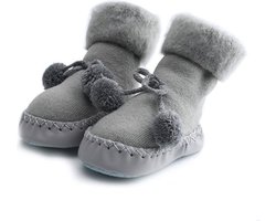 1 Paar Zachte Slofjes Grijs | 0-6 Maanden | Jongens en Meisjes | Babyslofjes