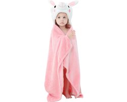 BoefieBoef Baby Kinderdeken Konijn – Superzachte Flanellen Fleece Badcape/Wikkelcape/Speelkleed – meisje – Schattige Babykleedje met Dierenprint – Origineel Kraamcadeau voor Baby's, Peuters en Kleuters – Perfect voor Kerst, Carnaval – Roze