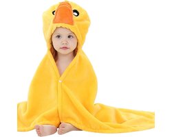 BoefieBoef Baby Kinderdeken Eend – Zachte Flanellen Fleece Wikkeldeken/Badcape/Speelkleed – jongens en meisjes – Multifunctioneel Kraamcadeau en Kerstcadeau – Babykleedje voor Peuter en Kleuter – Origineel Carnaval Kostuum – Dierenprint Design – Geel