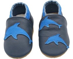 ATTREZZO® Leren Baby Slofjes - 6-12 maanden - Dolfijn - Babyslofjes - Leder
