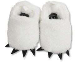 Babyslofjes Berenpootjes wit - maat 15-18 - grappige kindersloffen - 0-6 maanden - kraamcadeau - baby - anti-slip - zachte fleece stof - zoollengte 11 cm.