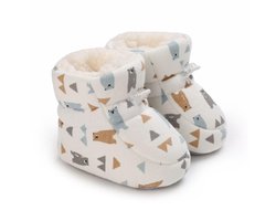 Jojoy - Warme Babylaarsjes - Babyslofjes - Antislip Zool - Fleece - Witte Beer - Herfst/Winter - Maat S - BABYBOOT