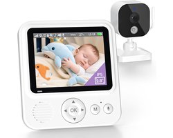 Babyfoon met camera 720p IPS-video, babyfoon zonder wifi, 2000mAh-batterij, VOX-modus, nachtzicht, temperatuuralarm, intercomfunctie, digitale zoom, 8 slaapliedjes en 5 wekkers.